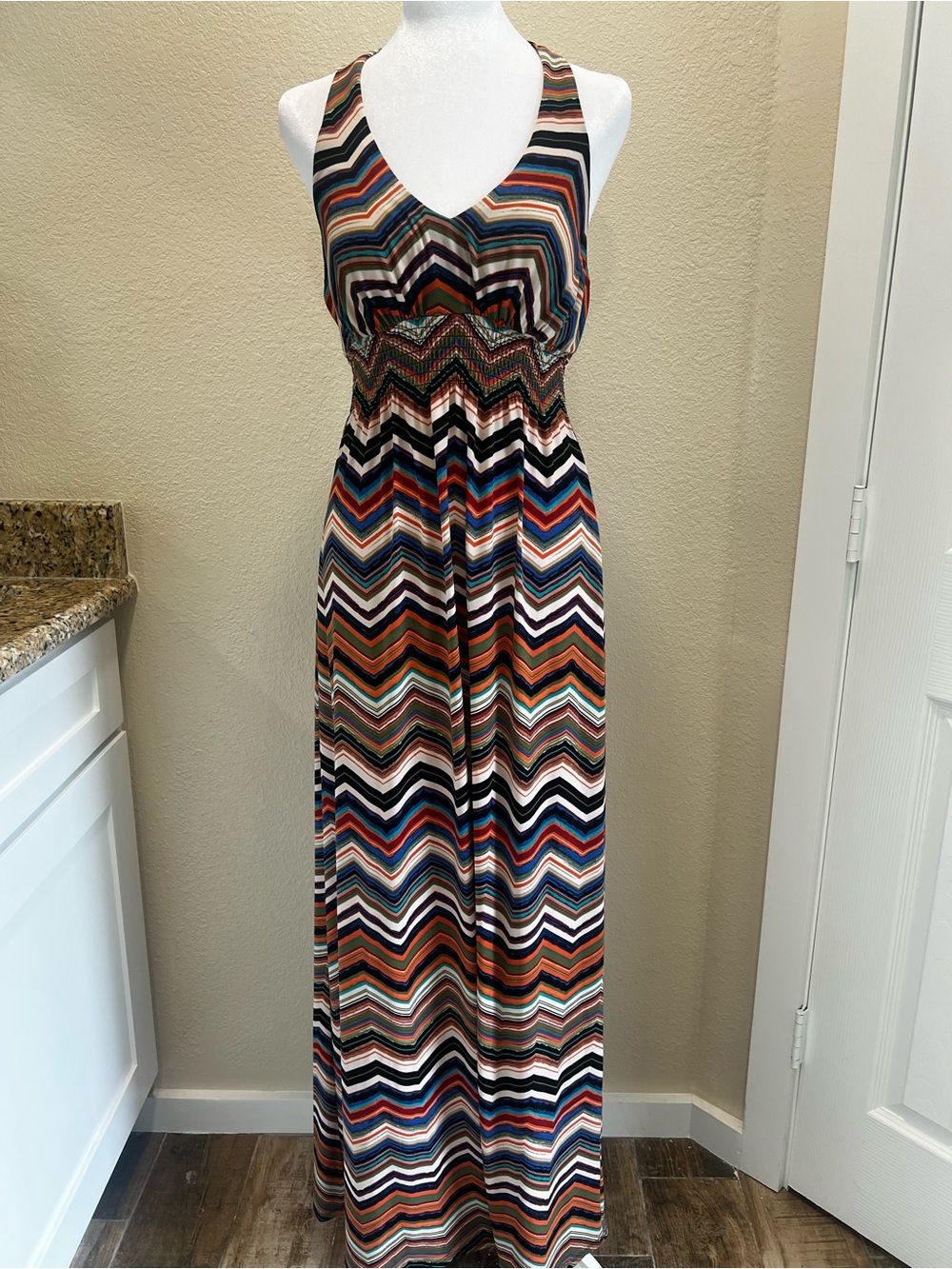 Bisou Bisou Multi-Color Chevron Maxi Dress
